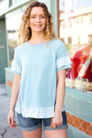 Seafoam Floral & Leopard Print Ruffle Hem Top (Open Pack)