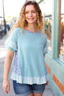 Seafoam Floral & Leopard Print Ruffle Hem Top (Open Pack)