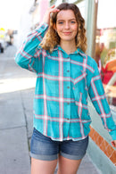 Teal & Pink Plaid Front Pocket Shacket (Open Pack)