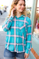 Teal & Pink Plaid Front Pocket Shacket (Open Pack)