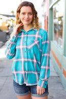 Teal & Pink Plaid Front Pocket Shacket (Open Pack)