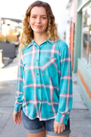 Teal & Pink Plaid Front Pocket Shacket (Open Pack)