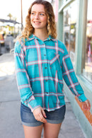 Teal & Pink Plaid Front Pocket Shacket (Open Pack)