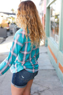 Teal & Pink Plaid Front Pocket Shacket (Open Pack)