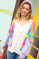 Feeling Bold Lilac Multicolor Stripe Collared V Neck Pullover (Open Pack)