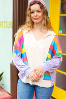 Feeling Bold Lilac Multicolor Stripe Collared V Neck Pullover (Open Pack)