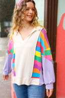 Feeling Bold Lilac Multicolor Stripe Collared V Neck Pullover (Open Pack)