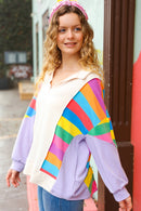 Feeling Bold Lilac Multicolor Stripe Collared V Neck Pullover (Open Pack)