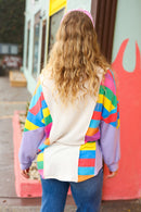 Feeling Bold Lilac Multicolor Stripe Collared V Neck Pullover (Open Pack)
