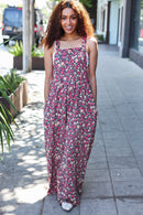Stand Out Navy Floral Print Overall Jumpsuit (Open Pack)