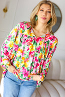 Pretty In Pink Watercolor Floral Yoke Tie Top (Open Pack)
