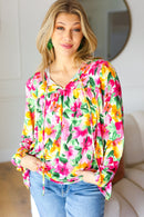 Pretty In Pink Watercolor Floral Yoke Tie Top (Open Pack)