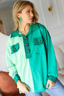 On The Way Up Mint Color Block Button Down Pullover (Open Pack)