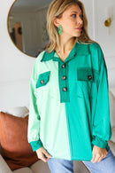 On The Way Up Mint Color Block Button Down Pullover (Open Pack)
