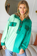 On The Way Up Mint Color Block Button Down Pullover (Open Pack)
