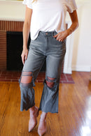Cut Loose Ash Black High Rise Washed Distressed Cropped Pants (Open Pack)