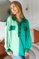 On The Way Up Mint Color Block Button Down Pullover (Open Pack)