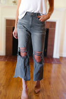 Cut Loose Ash Black High Rise Washed Distressed Cropped Pants (Open Pack)