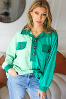 On The Way Up Mint Color Block Button Down Pullover (Open Pack)