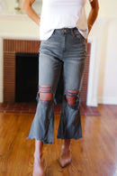 Cut Loose Ash Black High Rise Washed Distressed Cropped Pants (Open Pack)