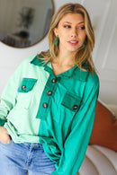 On The Way Up Mint Color Block Button Down Pullover (Open Pack)