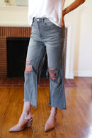 Cut Loose Ash Black High Rise Washed Distressed Cropped Pants (Open Pack)