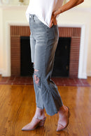 Cut Loose Ash Black High Rise Washed Distressed Cropped Pants (Open Pack)
