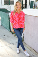New Day Red Ribbon Bow Detail Floral Woven Blouse (Open Pack)