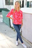 New Day Red Ribbon Bow Detail Floral Woven Blouse (Open Pack)