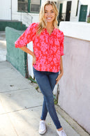 New Day Red Ribbon Bow Detail Floral Woven Blouse (Open Pack)