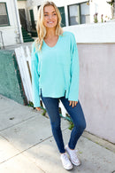 Eyes On You Seafoam Mineral Wash Rib Notch Neck Pocket Top (Open Pack)