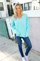 Eyes On You Seafoam Mineral Wash Rib Notch Neck Pocket Top (Open Pack)