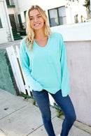 Eyes On You Seafoam Mineral Wash Rib Notch Neck Pocket Top (Open Pack)