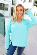 Eyes On You Seafoam Mineral Wash Rib Notch Neck Pocket Top (Open Pack)