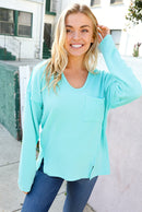 Eyes On You Seafoam Mineral Wash Rib Notch Neck Pocket Top (Open Pack)