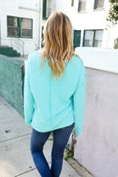 Eyes On You Seafoam Mineral Wash Rib Notch Neck Pocket Top (Open Pack)
