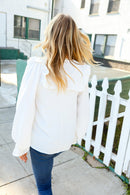 Eyes On You Ivory Ribbon Tie Bow Square Neck Ruffle Bubble Sleeve Blouse (Open Pack)