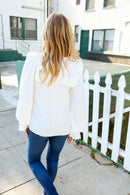 Eyes On You Ivory Ribbon Tie Bow Square Neck Ruffle Bubble Sleeve Blouse (Open Pack)