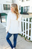 Eyes On You Ivory Ribbon Tie Bow Square Neck Ruffle Bubble Sleeve Blouse (Open Pack)