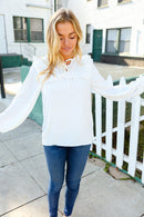 Eyes On You Ivory Ribbon Tie Bow Square Neck Ruffle Bubble Sleeve Blouse (Open Pack)