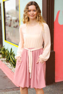 Feeling Femme Mauve & Peach Twofer Pleated Skirt Dress (Open Pack)