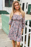 Navy Cotton Blend Peasant Dress