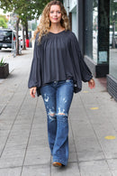 Casual Chic Charcoal V Neck Yoke Modal Knit Top (Open Pack)