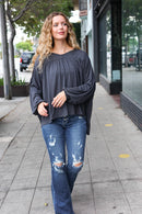 Casual Chic Charcoal V Neck Yoke Modal Knit Top (Open Pack)