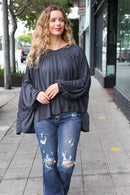 Casual Chic Charcoal V Neck Yoke Modal Knit Top (Open Pack)