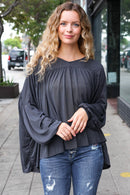 Casual Chic Charcoal V Neck Yoke Modal Knit Top (Open Pack)