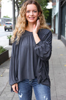 Casual Chic Charcoal V Neck Yoke Modal Knit Top (Open Pack)