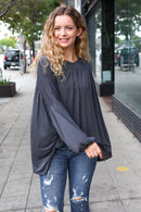 Casual Chic Charcoal V Neck Yoke Modal Knit Top (Open Pack)
