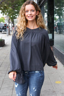 Casual Chic Charcoal V Neck Yoke Modal Knit Top (Open Pack)