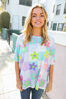 Mint/Purple Floral Print Waffle Fabric Tee